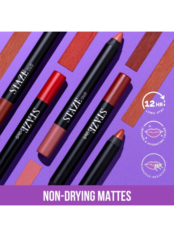Staze 9to9 Pout On Matte + Smudgeproof Lip Crayon | Non-Drying, Transferproof & Sharpenable| Pigmented Matte Finish | 12-Hour Stay | Lightweight | 12 Fine Wine | 3.5 g - Image 4